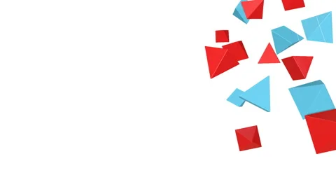 Red and turquoise three-dimensional pyramids fall on a white background. 3d rend Video stock 102296357