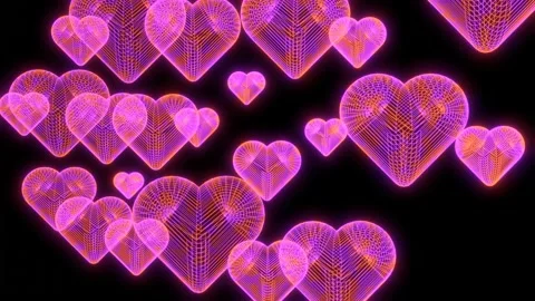 Red And Violet Falling Neon Hearts 4K Stock Footage 221166160