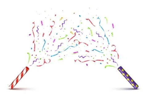 Red and violet tubes with exploding serpentine isolated on white background Stock Illustration