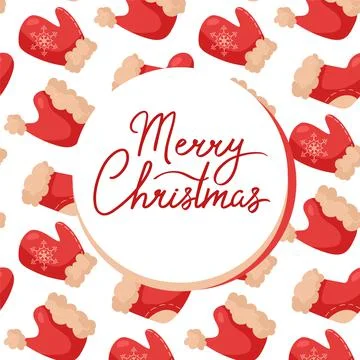 Red and whit template Merry Christmas. On the background, there is a pattern Stock Illustration