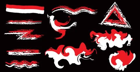 Red and white abstract brush strokes set featuring creative shapes and vibrant Stock Illustration