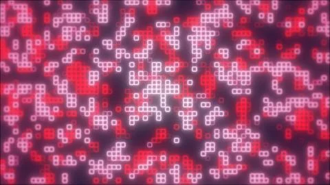 Red and white abstract digital mosaic of glowing square pixels, representin.. Stock Illustration