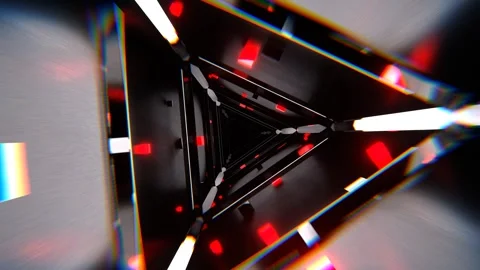 Red and White Abstract Triangular Corridor with Shimmering Cubes Background  Stock Footage 300249772