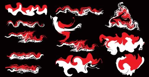 Red and white abstract waves liquid forms art design elements on black Stock Illustration