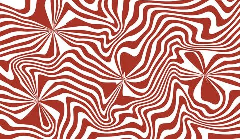 Red and white abstract wavy lines pattern with optical illusion vortex effect Illustrazione stock