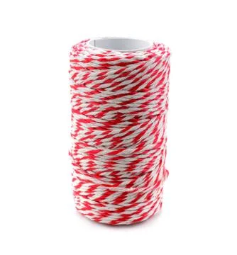 Red and white baker's twine spool for packaging mail box Stock Photos