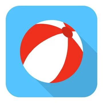 Red and white beach ball icon in flat design style with long shadow. Flat Stock Illustration