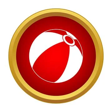 Red and white beach ball icon representing summer fun Stock Illustration