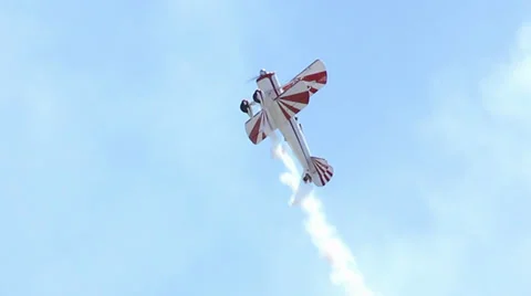Red and white biplane Video stock 39818388