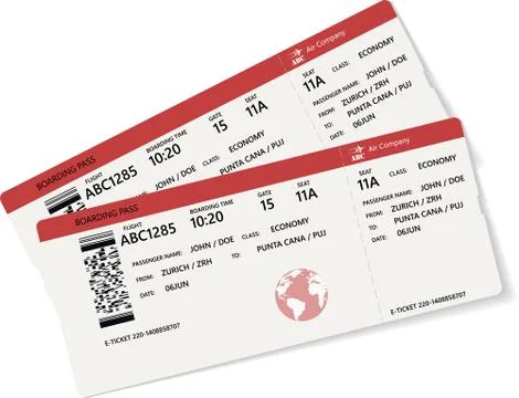 Red and white boarding pass. Vector illustration. Stock-Illustration
