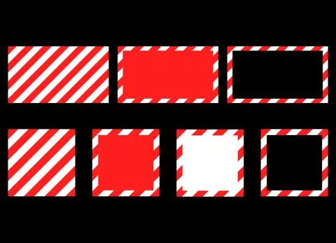 Red and white caution tape frame. Warning sign stripe background set. Vector  Illustrazione stock