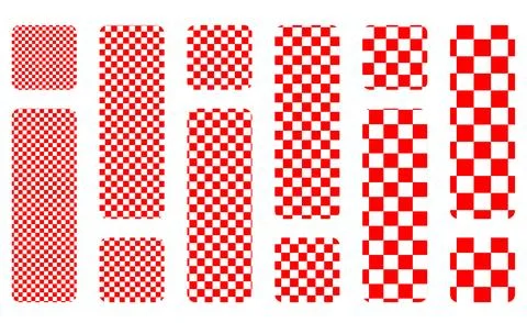 Red and white checkerboard rectangles, checkered patterns set, geometric re.. Stock Illustration