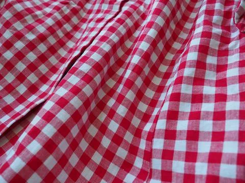 Red and white checkered background with striped squares for picnic blanket, t Stock Photos