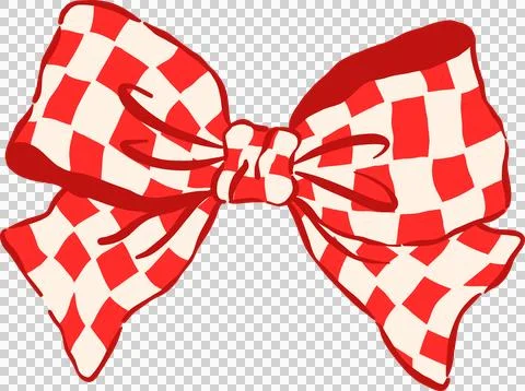 Red and White Checkered Bow Whimsical Hand Drawn Retro Vintage Gingham Ribbon 库存插图