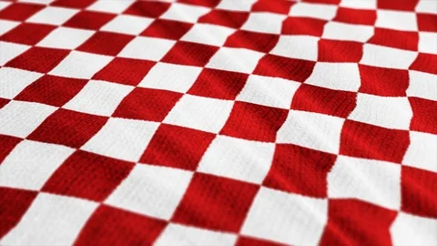 Red and white Checkered fabric cloth is waving animation.  Stock Footage 121814813