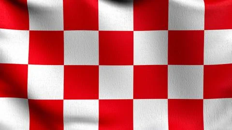 Red and White Checkered flag blowing in the wind. 3D rendering illustration o Illustrazione stock