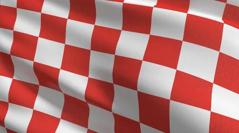Red and White Checkered flag blowing in the wind. 3D rendering illustration o Stock Illustration