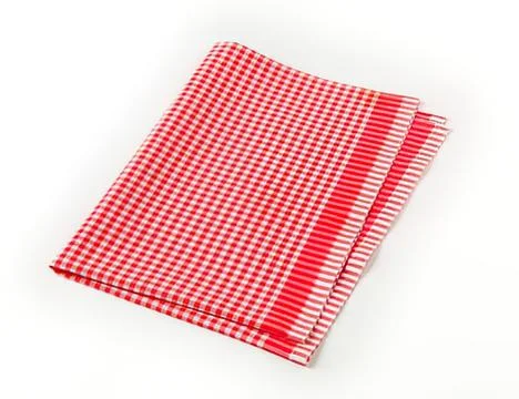 Red and white checkered folded cloth napkin Foto stock