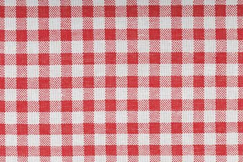 Red and white checkered, pattern, design, cotton fabric for sewing, texture.. Stock Photos