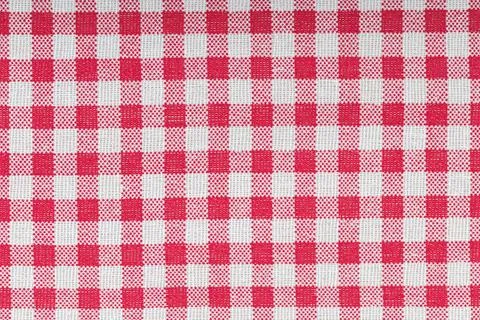 Red and white checkered, pattern, design, cotton fabric for sewing, texture.. Stock Photos