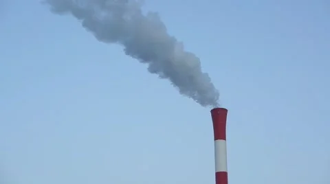 Red and white chimney with smoke Stock Footage 64800341