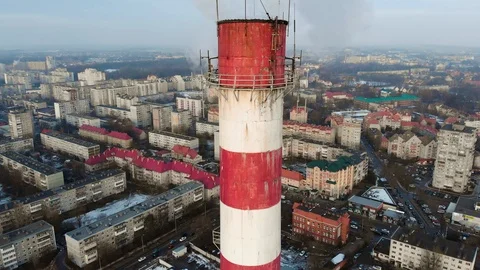 Red and white chimney with thick white smoke  Stock Footage 102703308