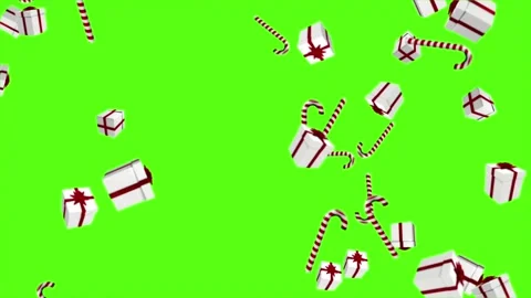 Red and white Christmas presents falling on bright green screen background Stock Footage 320623279