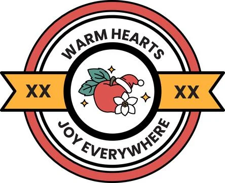 A red and white circle with a green leaf and a red apple in the center Stock Illustration
