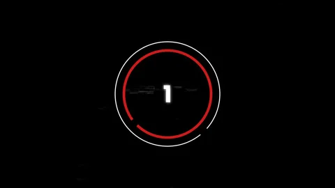 Red and white circular countdown timer with digital glitch effect Stock Footage 338399348