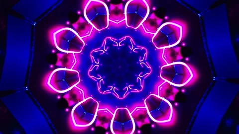 Red and white circular pattern with lights. Kaleidoscope VJ loop Stock Footage 261672163