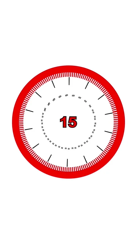 Red and white circular timer with a central number 5 and minute markings an.. 動画素材 344733024
