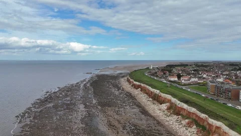 Red and white cliffs Hunstanton Norfolk UK drone,aerial Stock Footage 305499968