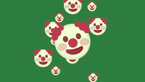 A red and white clown face on green background screen with three dogs it group Stock-Footage 336858682