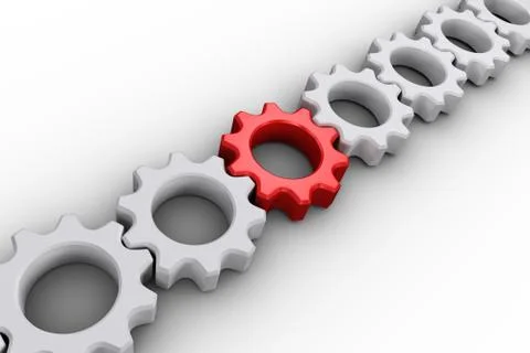 Red and white cogs and wheels Illustrazione stock