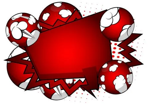 Red and white comic book poster with spheres. Comics Presentation with Adve.. Illustrazione stock
