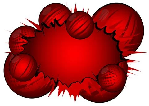 Red and white comic book poster with spheres. Comics Presentation with Adve.. Illustrazione stock