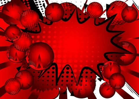 Red and white comic book poster with spheres. Comics Presentation with Adve.. Illustrazione stock