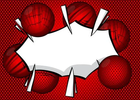 Red and white comic book poster with spheres. Comics Presentation with Adve.. Illustrazione stock
