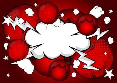 Red and white comic book poster with spheres. Comics Presentation with Adve.. Illustrazione stock