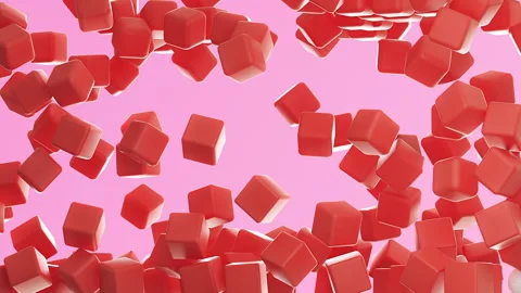 Red and White Cubes and Spheres Falling on a Pink Background Geometric Shapes  Stock Footage 143580832