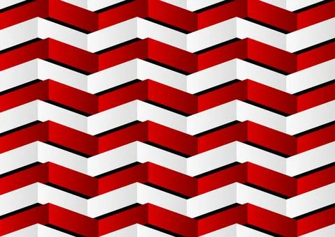 Red and white curved zig zag stripes abstract geometric minimal background Stock Illustration