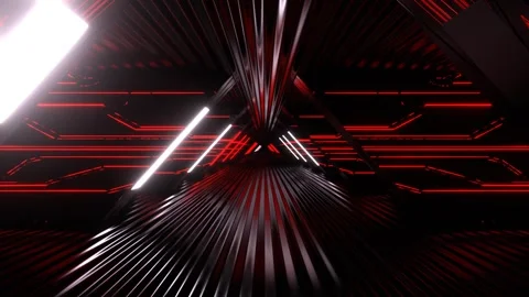 Red and White Dark Effective Futuristic Hallway with Strobe Neon Light Backg Stock Footage 299807079
