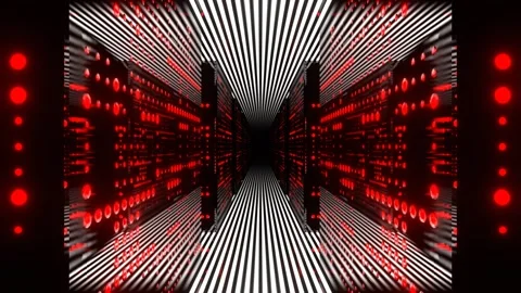 Red and White Data Tunnel Abstract Servers Background VJ Loop in 4K Stock Footage 344102262
