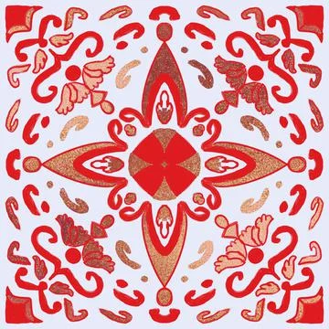 Red And White Designed Tile On Square Background Illustrazione stock