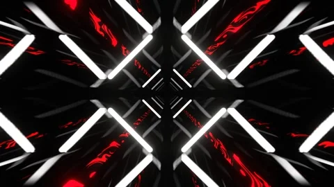 Red and White Diamond Shaped Hallway with Neon Lights and Stripes Background Stock Footage 341672553