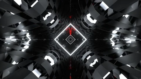 Red and White Dimensional Tunnel with Neon and Mirror Pattern Background VJ  Stock Footage 311644953