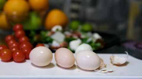 Red and white eggshell pile, abstract background, texture Stock Footage 302187607