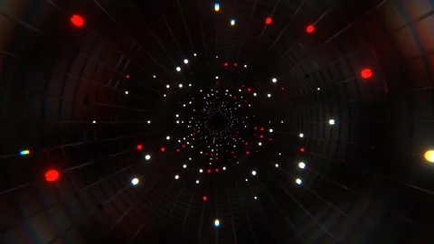 Red and White Elegant Abstract Corridor with Flashing Light Bulbs Background Video stock 306134691