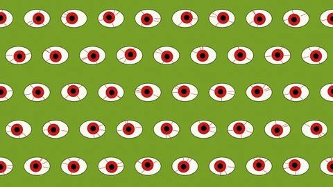 Red and white eyeball pattern grid on lime green background Stock Illustration