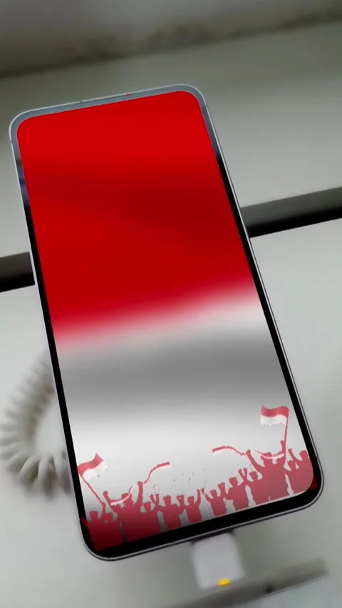 Red-and-White Flag and Indonesian Supporter Silhouette Mobile Wallpaper Video stock 341925710
